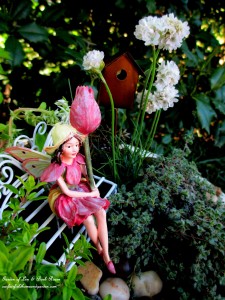 Tulip Fairy in her birdbath garden https://lolajack-global.jp.net/diy-project-mothers-day-fairy-garden/