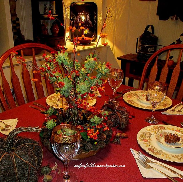 Thanksgiving Table decorated with Fall seed pods and bittersweet https://lolajack-global.jp.net/autumn-garden-accents-inside-and-out/
