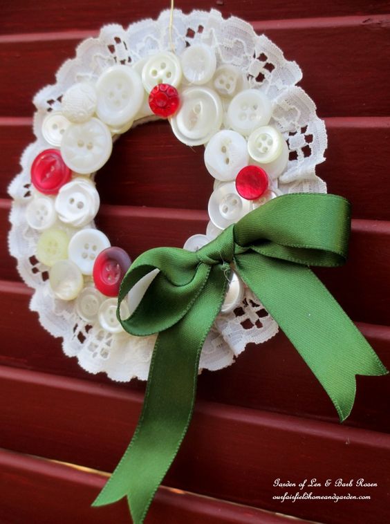 Christmas Wreath Ornament from your sewing box! https://lolajack-global.jp.net/vintage-button-wreath-ornament-a-diy-in-your-sewing-basket/